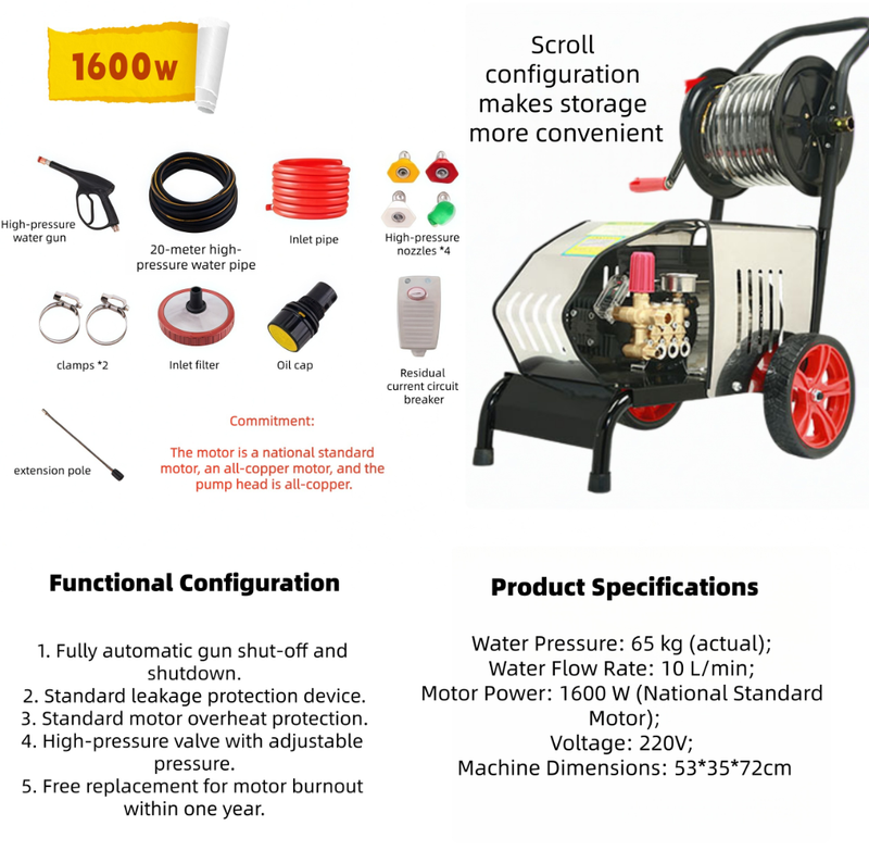 Commercial 220V Industrial Pressure Washer Heavy Duty High Power Electric Cleaner for Auto Detailing & Garage Cleaning