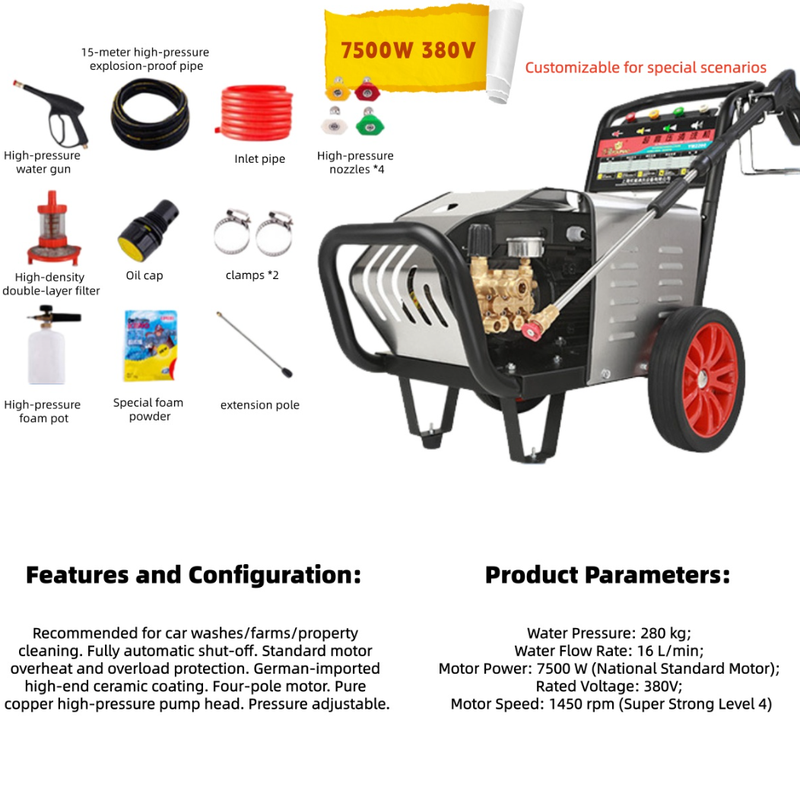 Commercial 220V Industrial Pressure Washer Heavy Duty High Power Electric Cleaner for Auto Detailing & Garage Cleaning