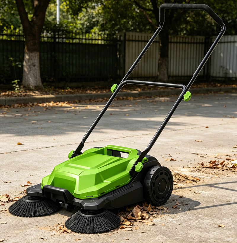 Hand Push Garden Sweeper Leaf Cleaner Manual Push Floor Sweeper with 24L Collection Box