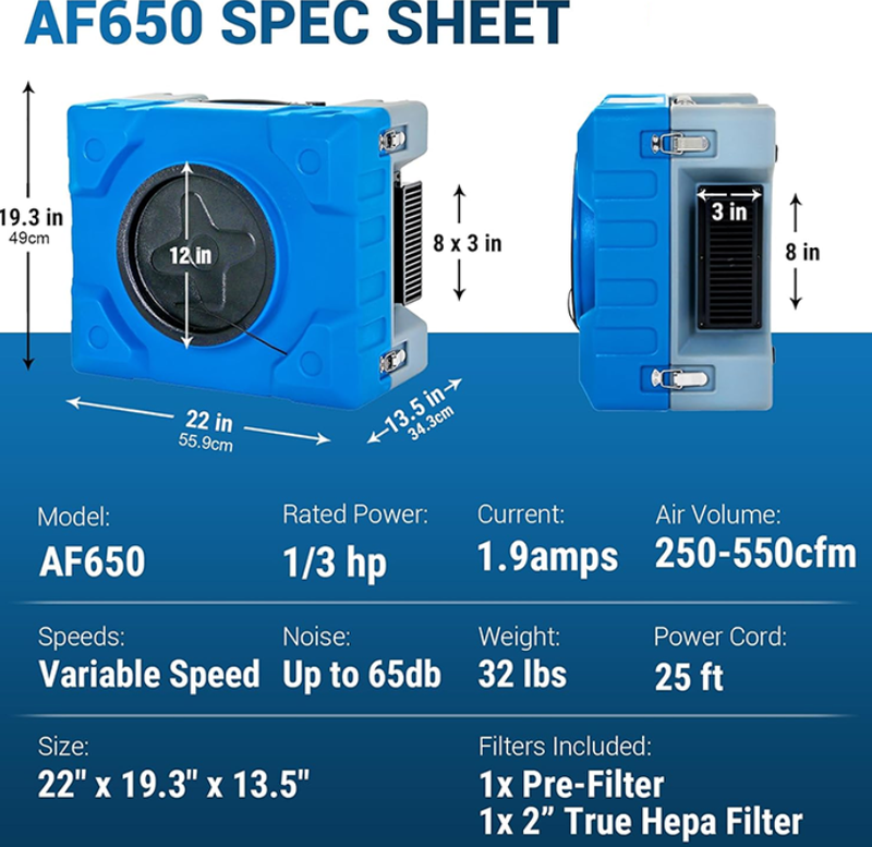 Commercial Portable 115V 550CFM Air Cleaner Hepa Restoration Air Scrubbers