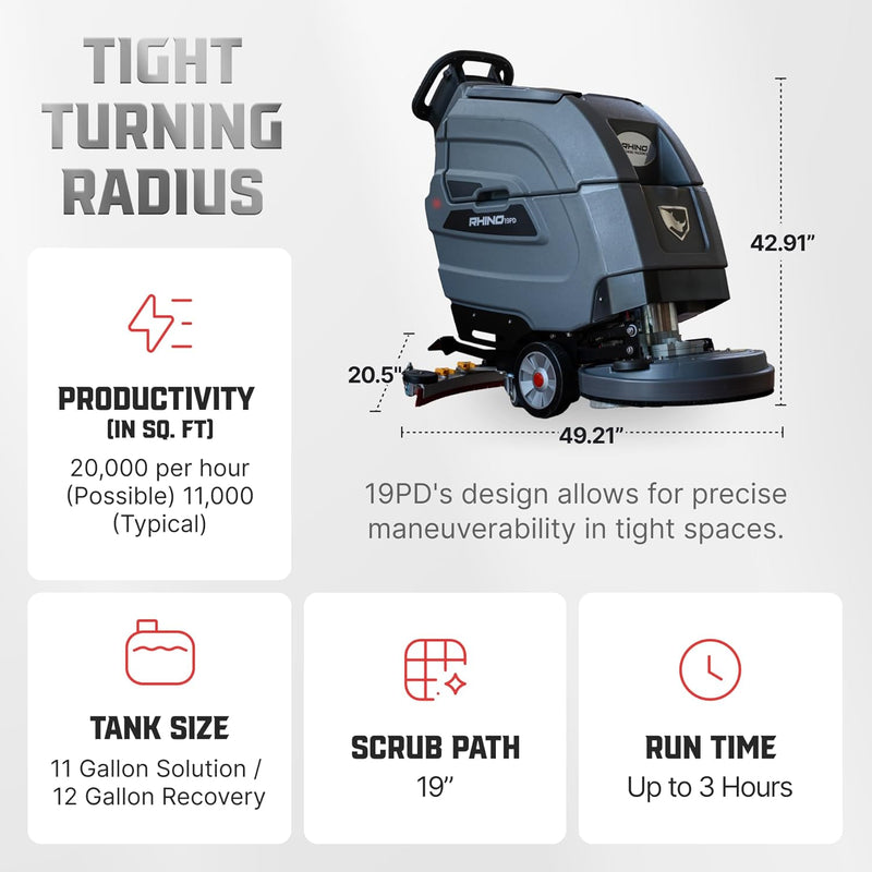 Rhino 19PD 19" Walk-Behind Pad Drive Floor Scrubber
